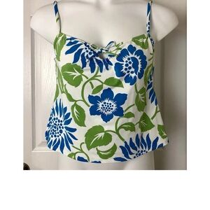 Lands End Tankini Top 14 Built-In Lightly Padded Bra Blue Green Floral Print